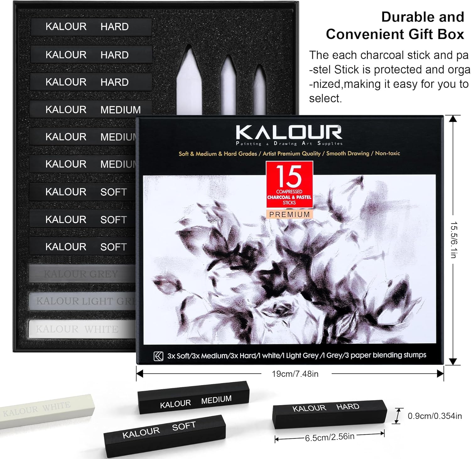 15 Piece Charcoal Pastel Set