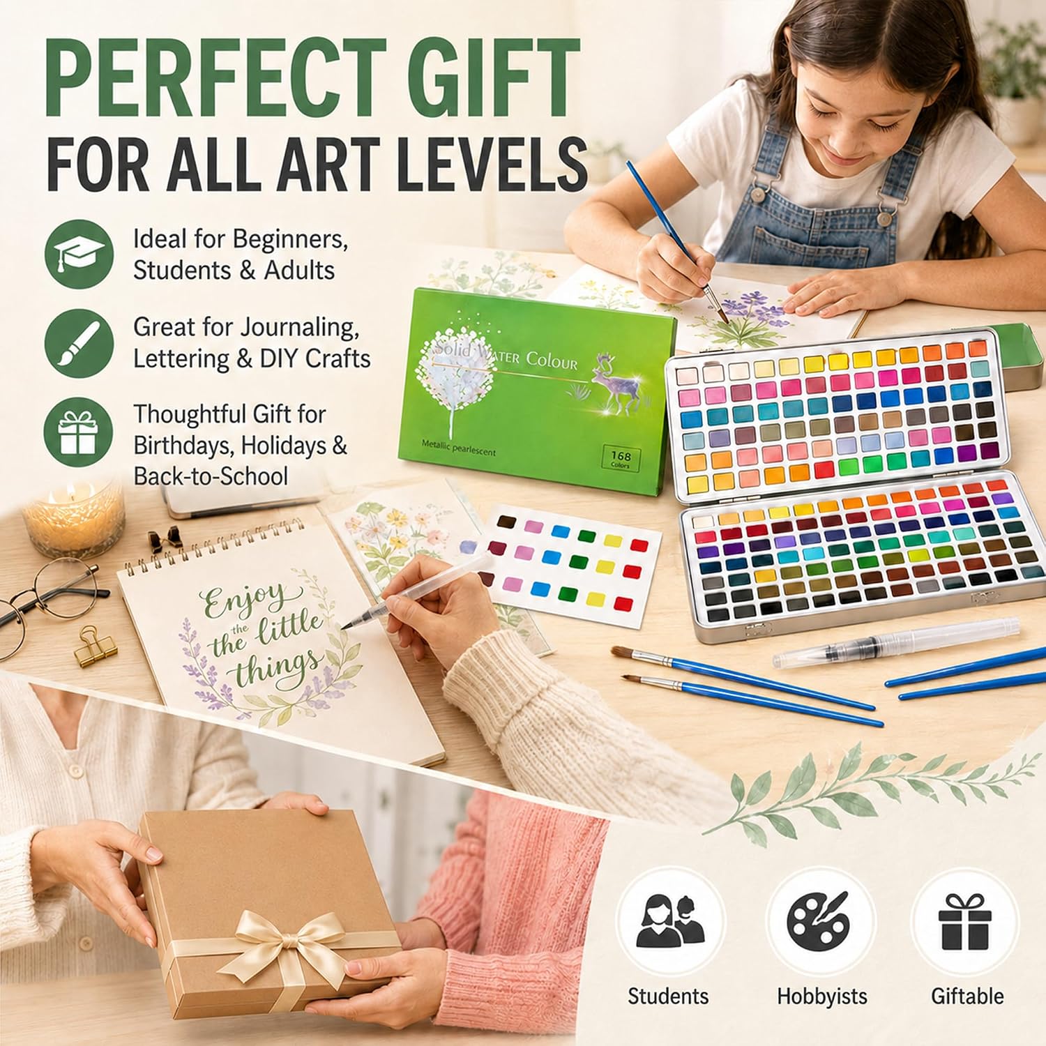 168-Color Watercolor Paint Set with Case