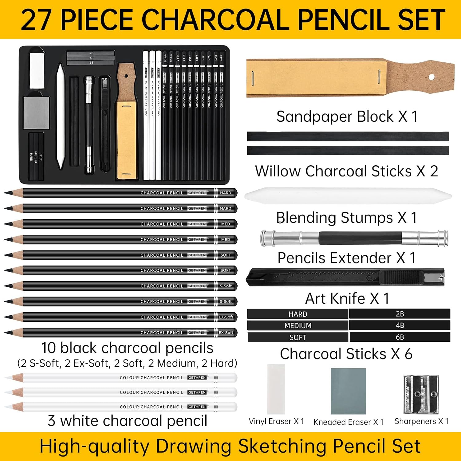 27 Piece Charcoal Drawing Set