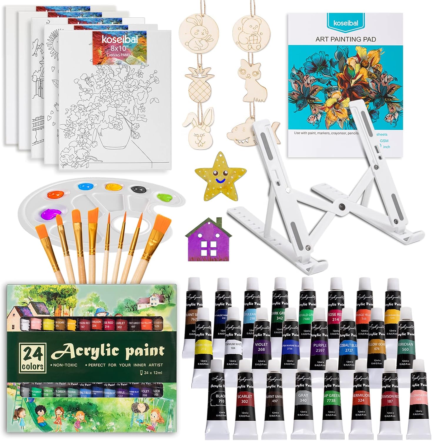 34-Piece Acrylic Paint Kit with Easel