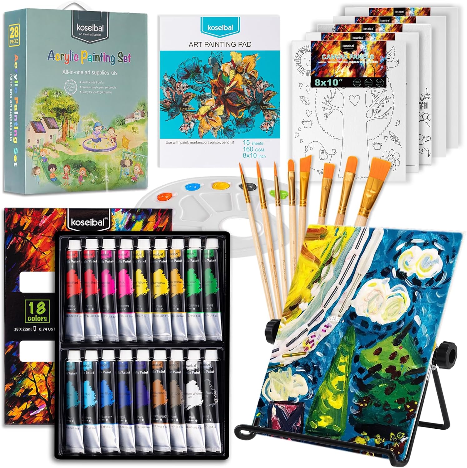 34-Piece Acrylic Paint Kit with Easel