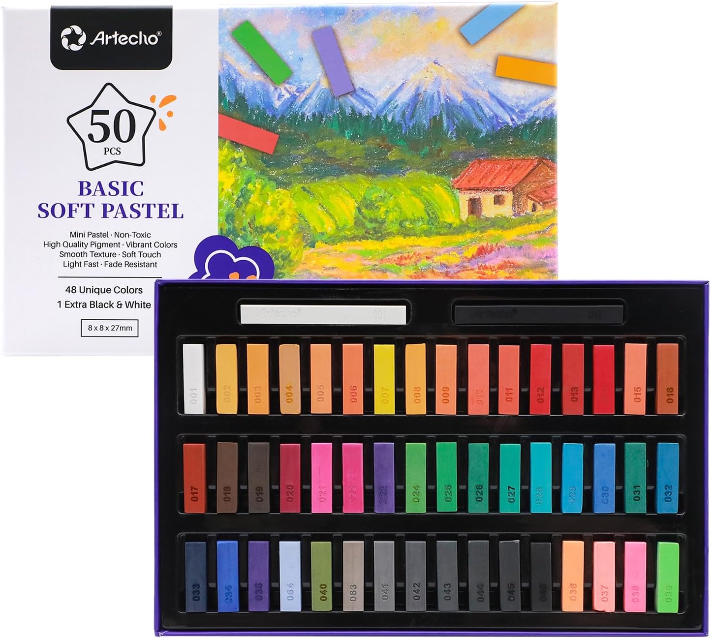 50 Piece Soft Pastels - 50-Piece Soft Pastel Set with Fluorescent